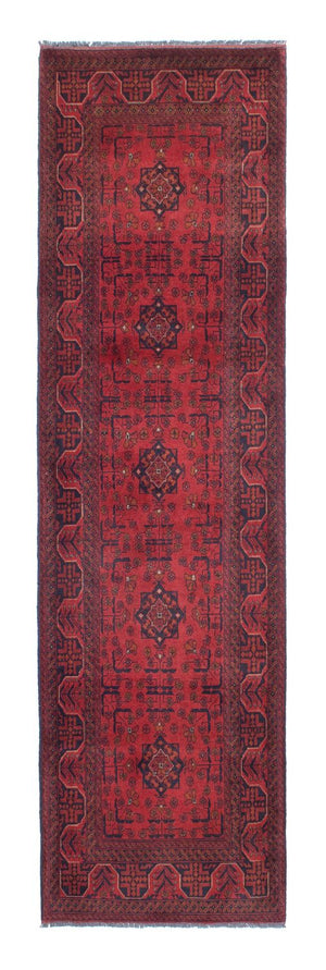 Loper Afghaans tapijt - Kunduz - 298 x 83 cm - donkerrood