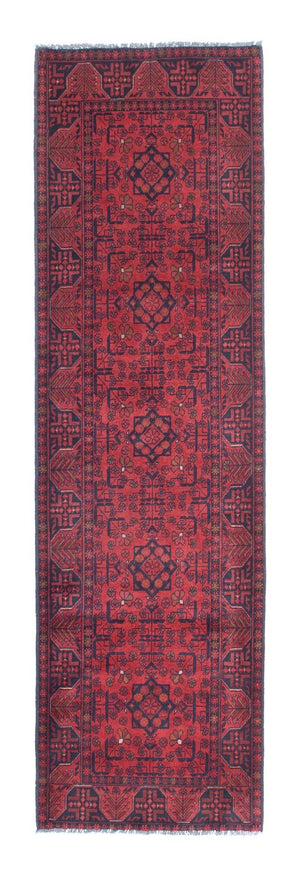Loper Afghaans tapijt - Kunduz - 287 x 84 cm - donkerrood