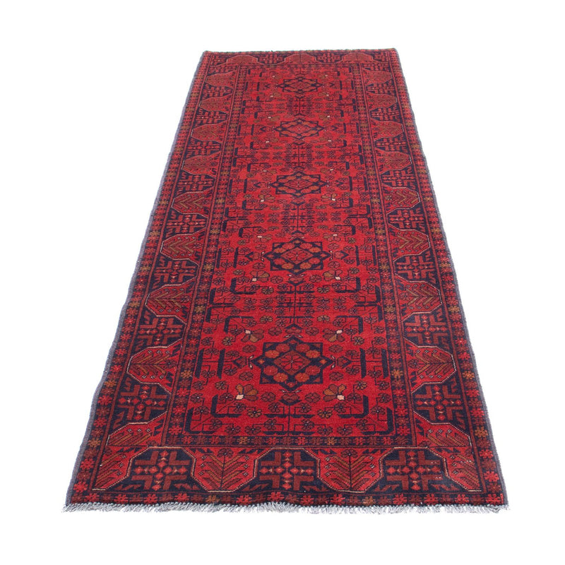 Loper Afghaans tapijt - Kunduz - 287 x 84 cm - donkerrood