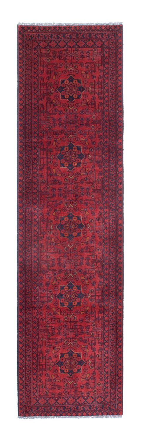 Loper Afghaans tapijt - Kunduz - 288 x 80 cm - donkerrood