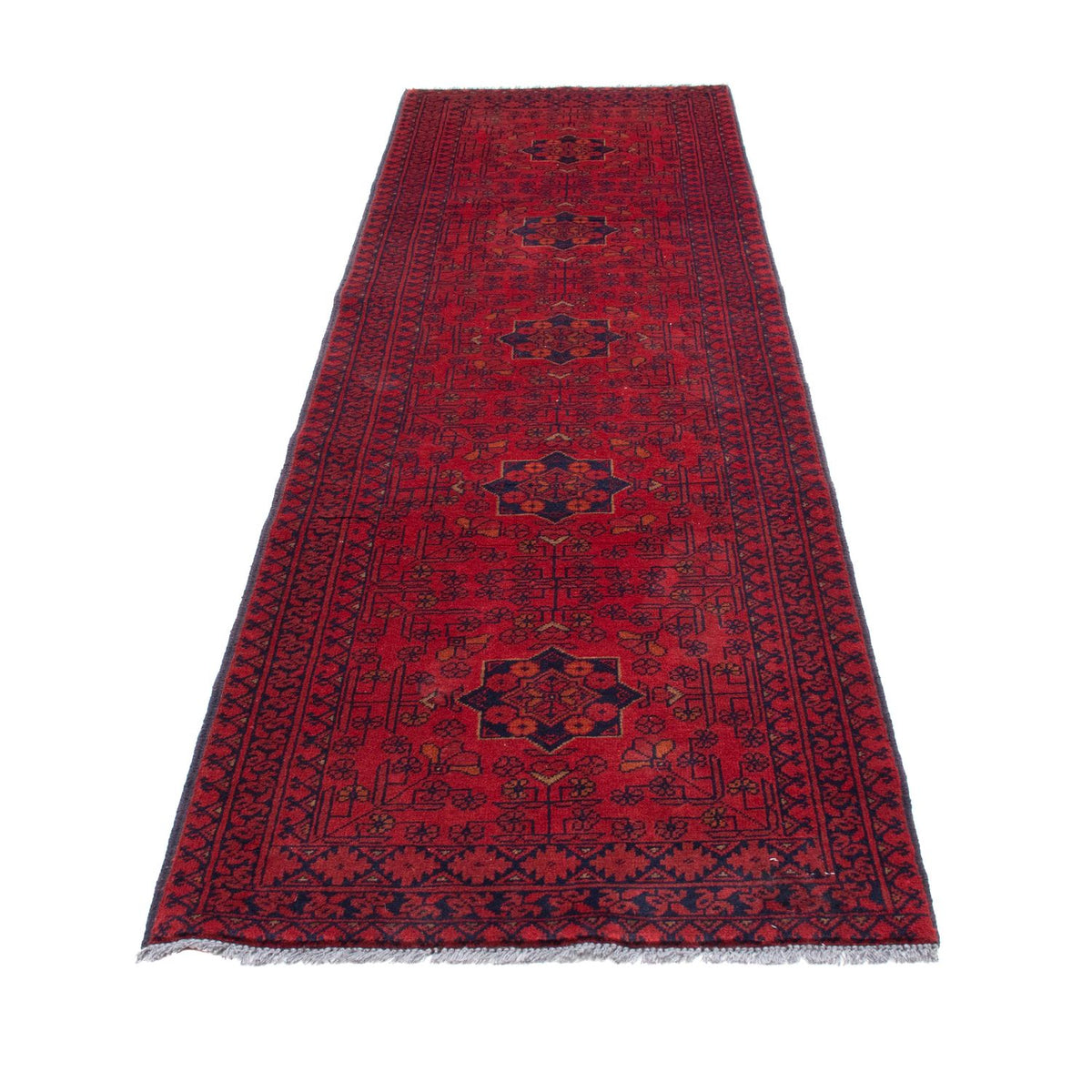 Loper Afghaans tapijt - Kunduz - 288 x 80 cm - donkerrood