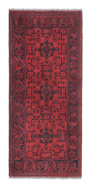 Loper Afghaans tapijt - Kunduz - 190 x 83 cm - donkerrood