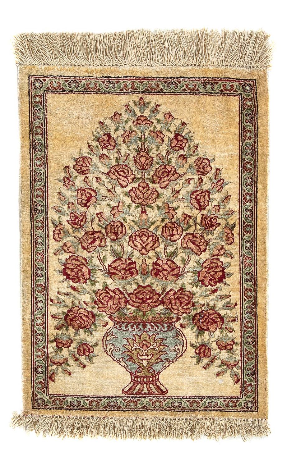 Zijden tapijt - Ghom Silk - Premium - 41 x 31 cm - beige