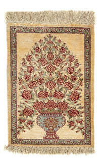 Zijden tapijt - Ghom Silk - Premium - 41 x 31 cm - beige