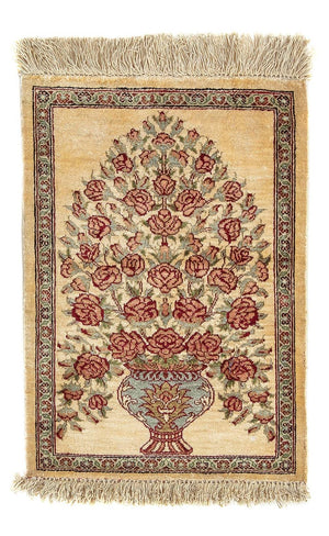 Zijden tapijt - Ghom Silk - Premium - 41 x 31 cm - beige