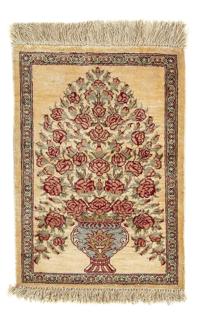 Zijden tapijt - Ghom Silk - Premium - 41 x 31 cm - beige