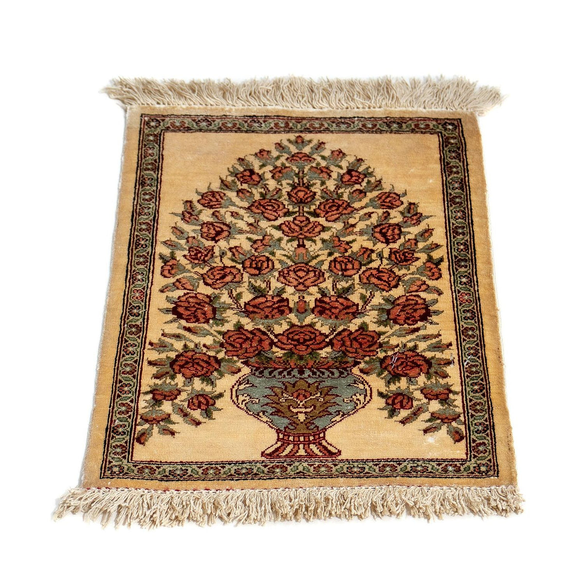 Zijden tapijt - Ghom Silk - Premium - 41 x 31 cm - beige