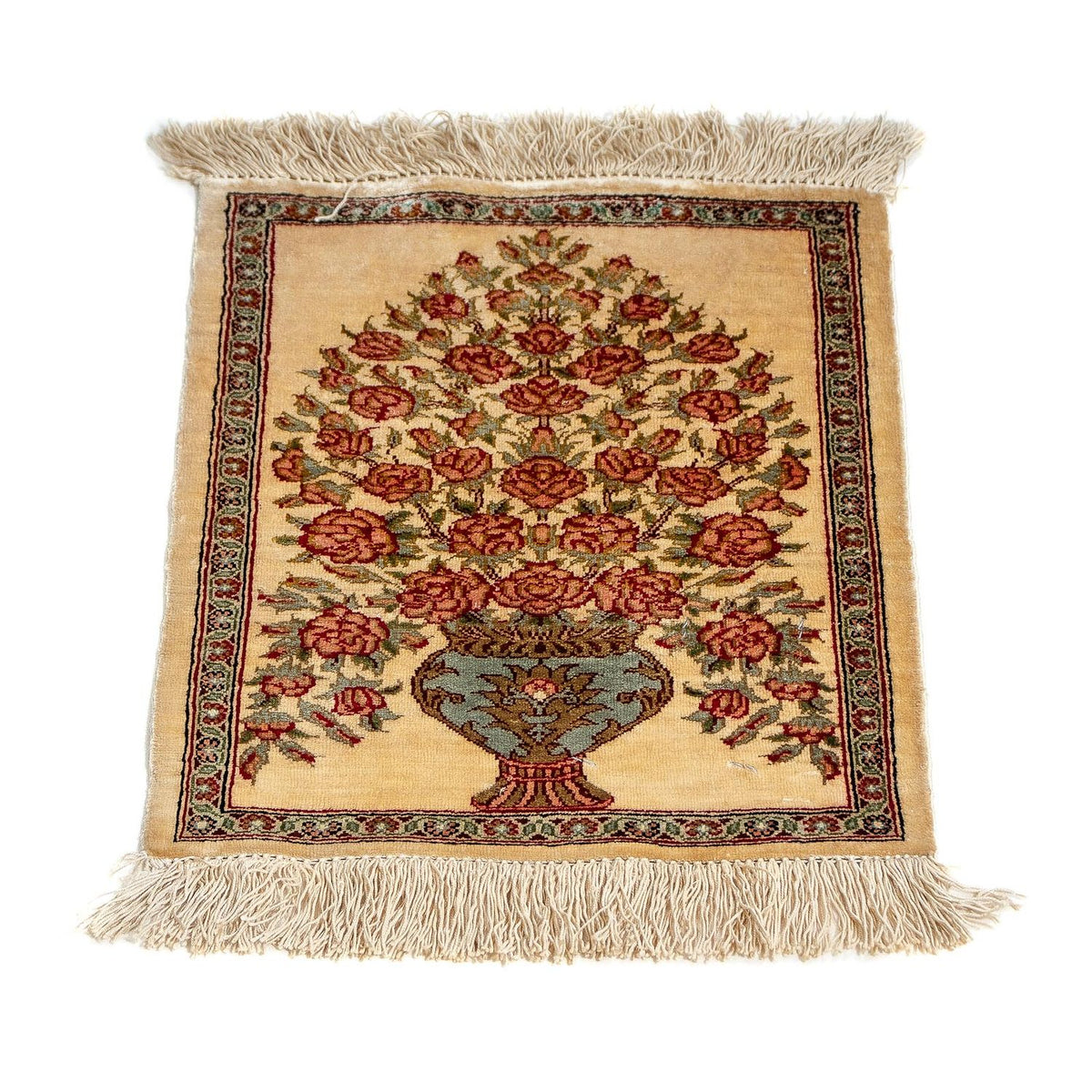 Zijden tapijt - Ghom Silk - Premium - 42 x 31 cm - beige