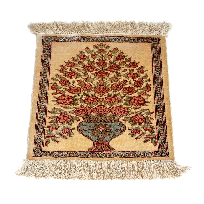 Zijden tapijt - Ghom Silk - Premium - 42 x 31 cm - beige