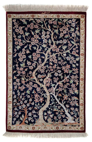 Perzisch tapijt - Ghom - 87 x 59 cm - donkerblauw