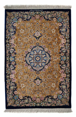 Perzisch tapijt - Ghom - 91 x 62 cm - donkerblauw