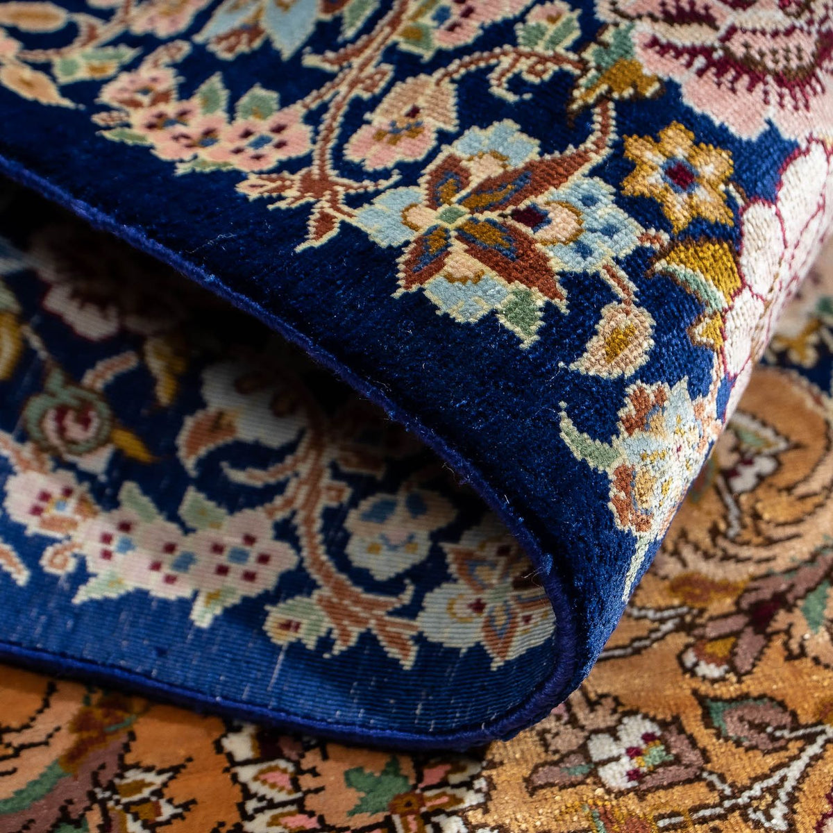 Perzisch tapijt - Ghom - 91 x 62 cm - donkerblauw