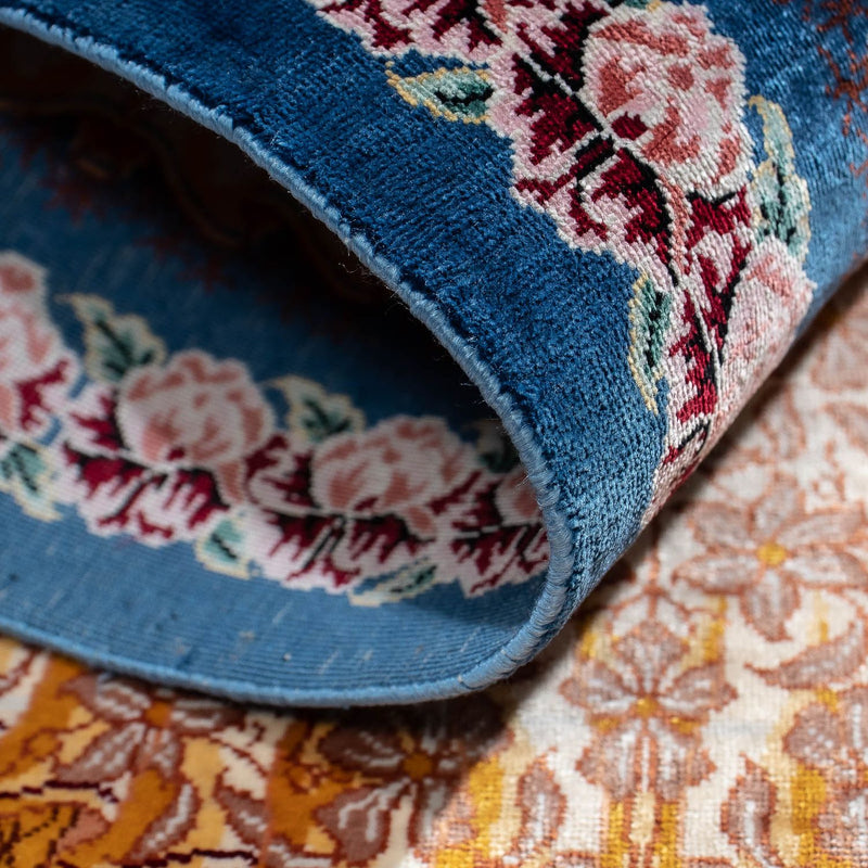 Zijden tapijt - Ghom Silk - Premium - 93 x 60 cm - donkerblauw