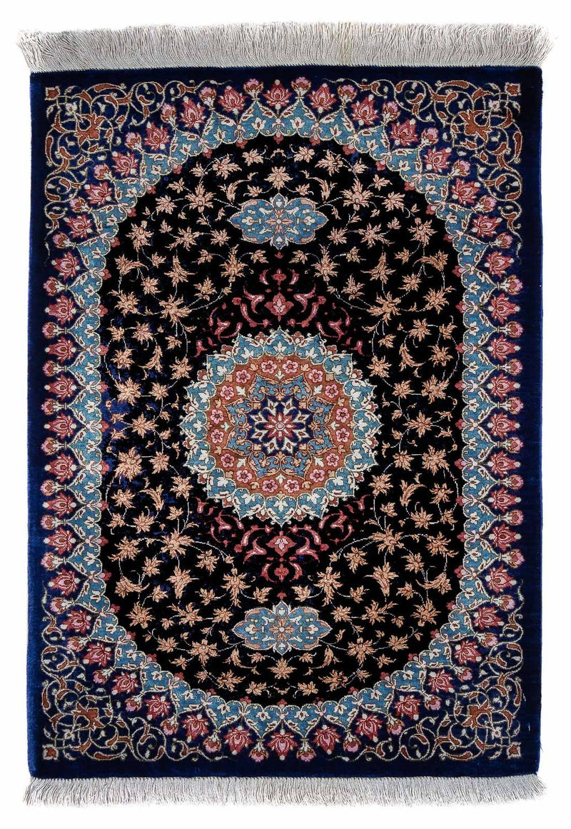 Perzisch tapijt - Ghom - 80 x 55 cm - donkerblauw
