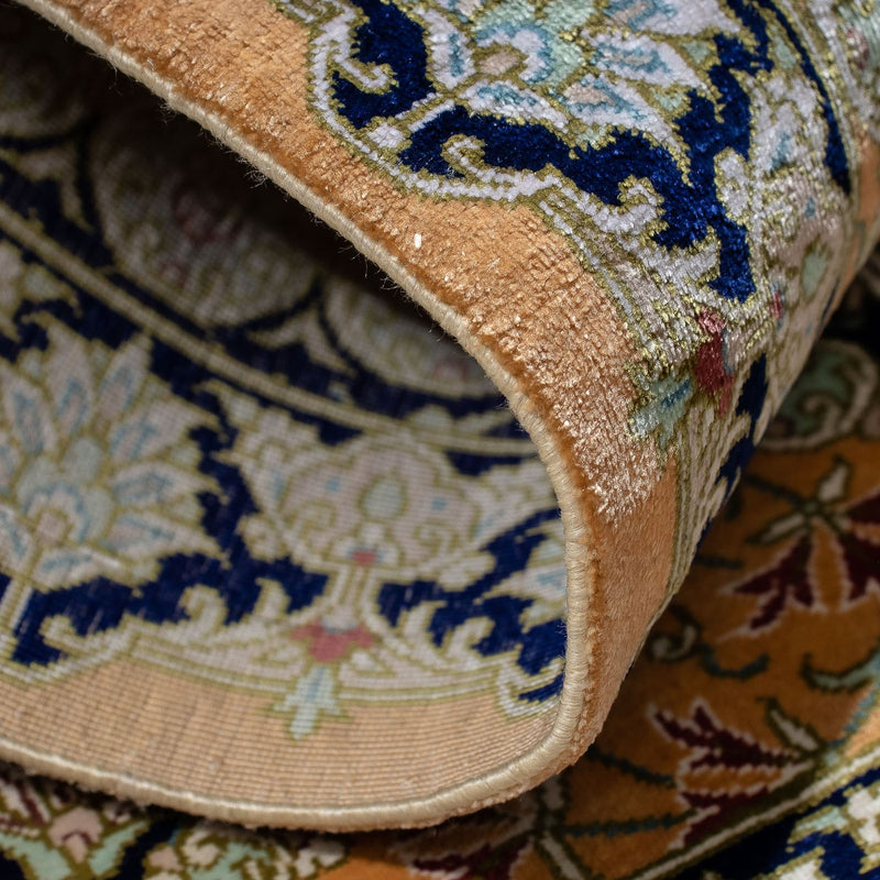 Perzisch tapijt - Ghom - 93 x 59 cm - mosterdgeel