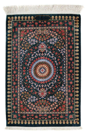 Perzisch tapijt - Ghom - 93 x 60 cm - donkerblauw