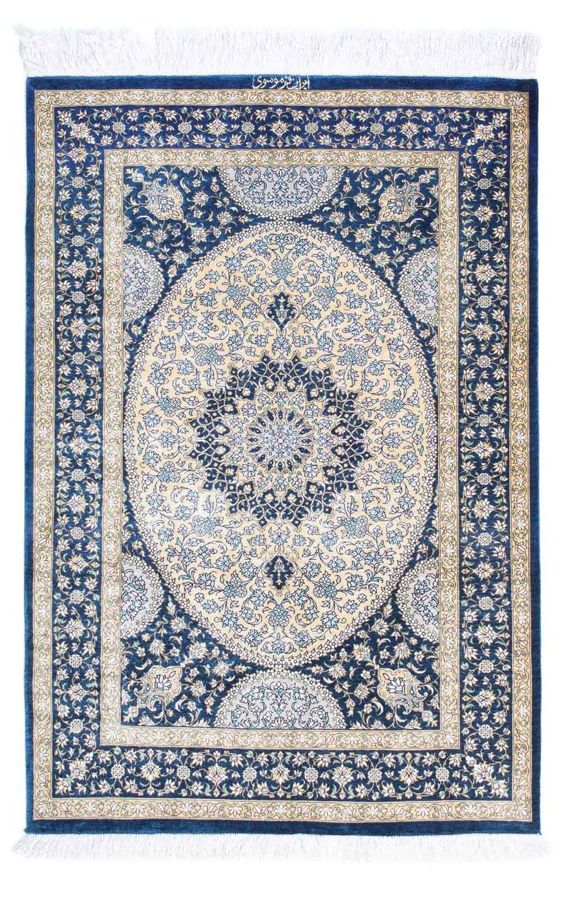 Perzisch tapijt - Ghom - 111 x 73 cm - blauw
