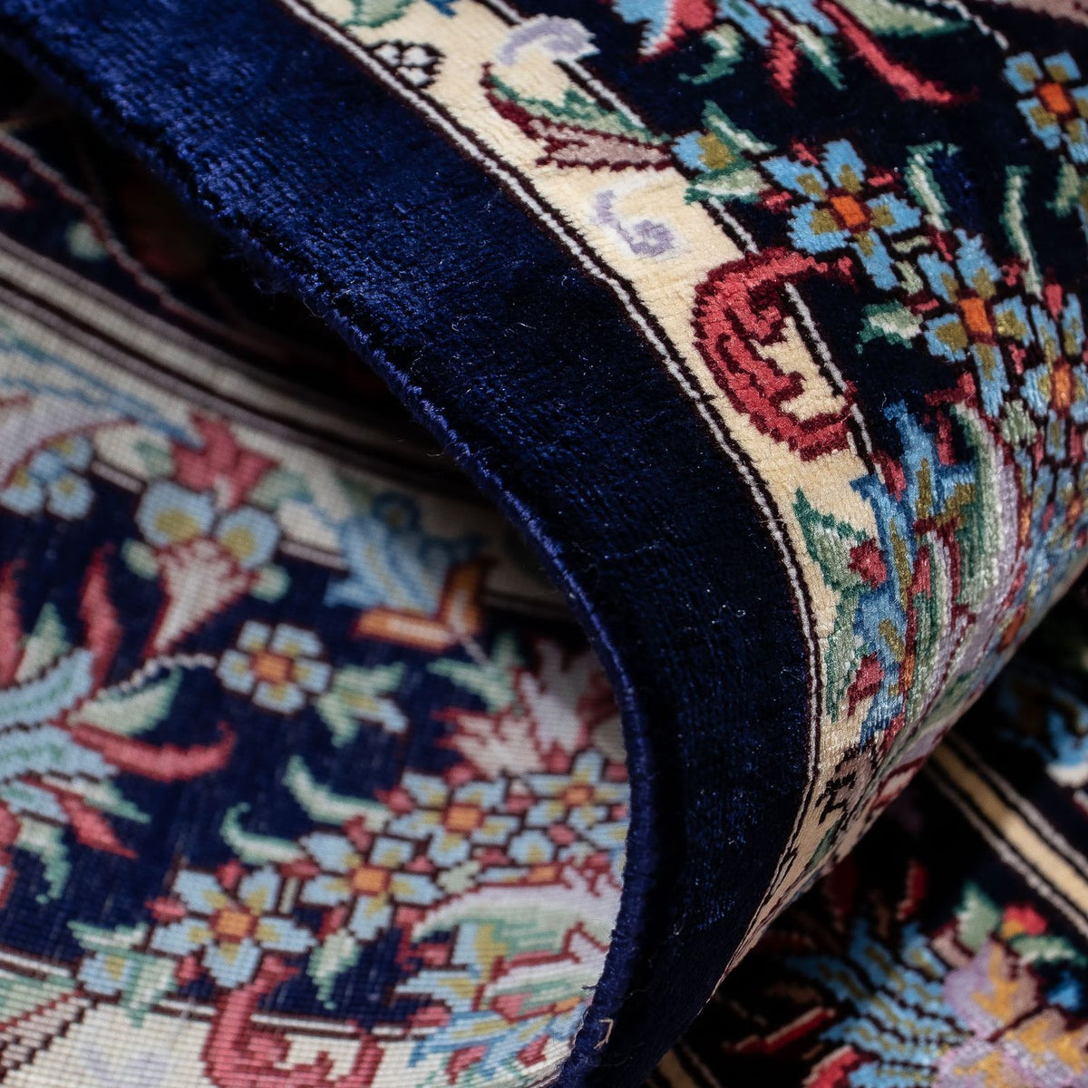 Perzisch tapijt - Ghom - 98 x 61 cm - donkerblauw