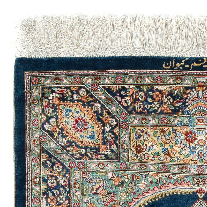 Perzisch tapijt - Ghom - 91 x 62 cm - donkerblauw