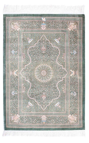 Perzisch tapijt - Ghom - 120 x 83 cm - lichtgrijs