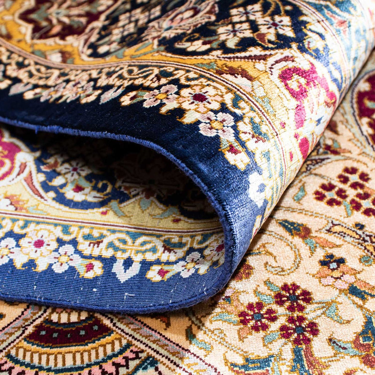 Perzisch tapijt - Ghom - 123 x 77 cm - donkerblauw