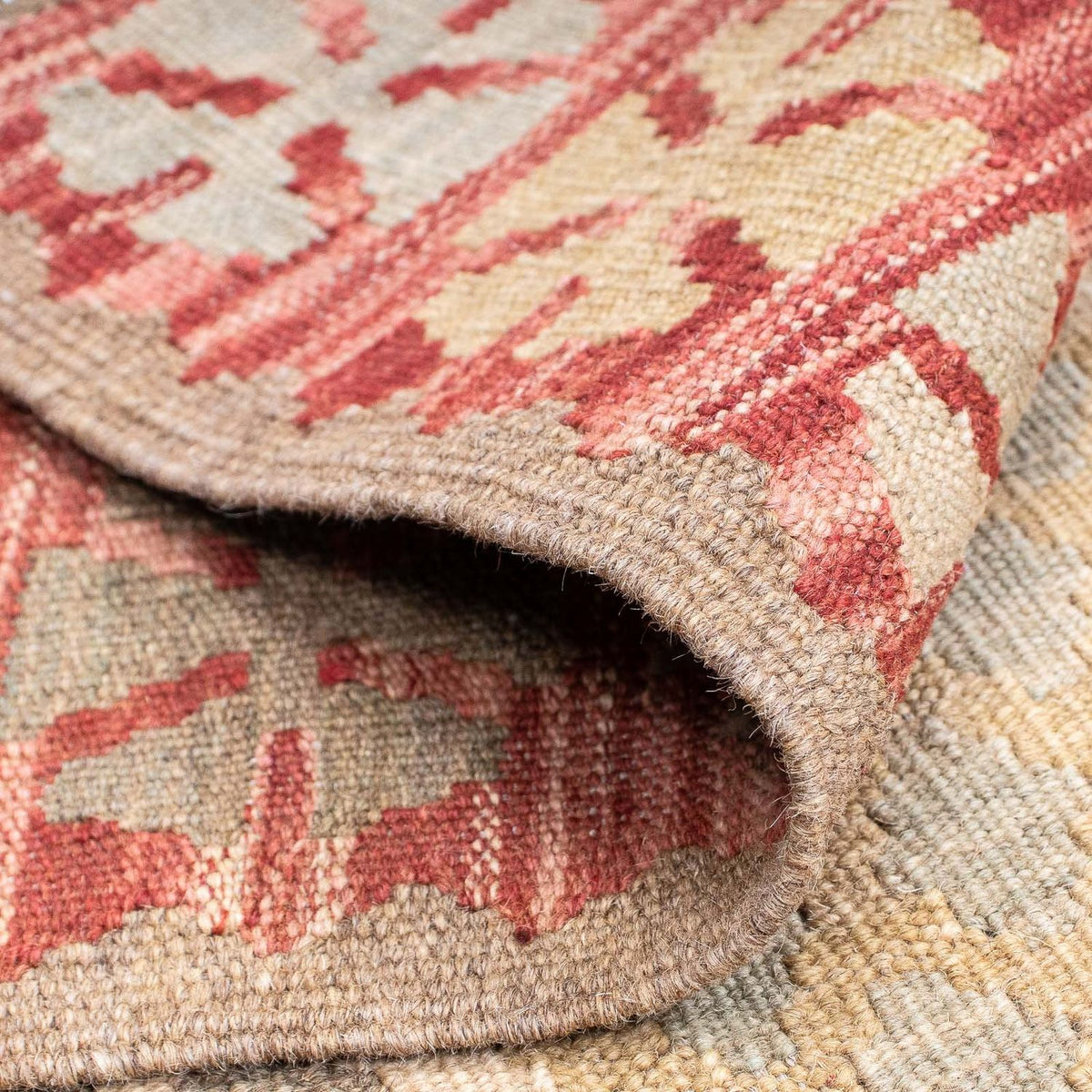 Loper Kelim tapijt - Splash - 207 x 66 cm - licht rood