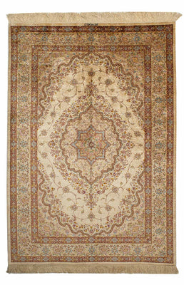 Zijden tapijt - Ghom Silk - Premium - 188 x 130 cm - beige