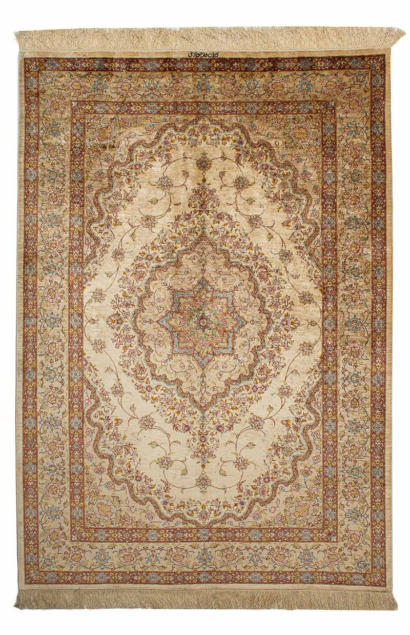 Zijden tapijt - Ghom Silk - Premium - 188 x 130 cm - beige