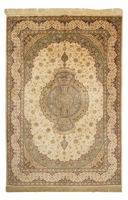 Zijden tapijt - Ghom Silk - Premium - 197 x 131 cm - beige