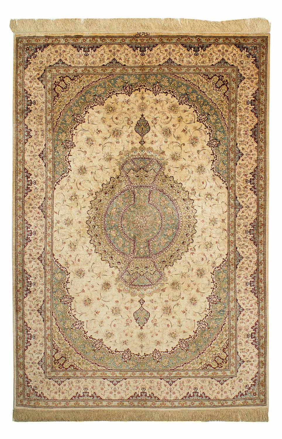 Zijden tapijt - Ghom Silk - Premium - 197 x 131 cm - beige