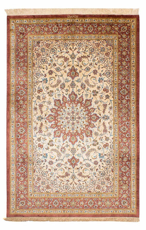 Zijden tapijt - Ghom Silk - Premium - 200 x 128 cm - beige