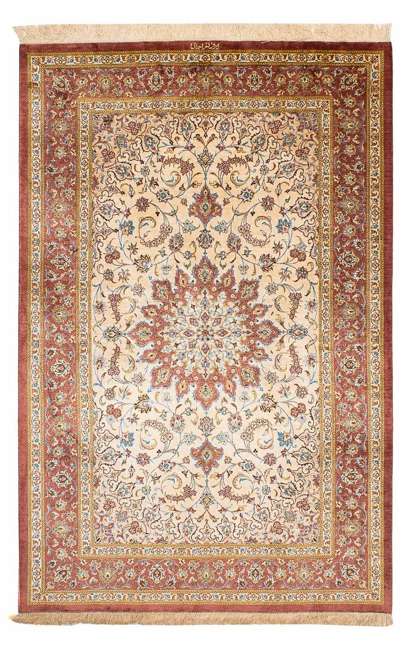 Zijden tapijt - Ghom Silk - Premium - 200 x 128 cm - beige