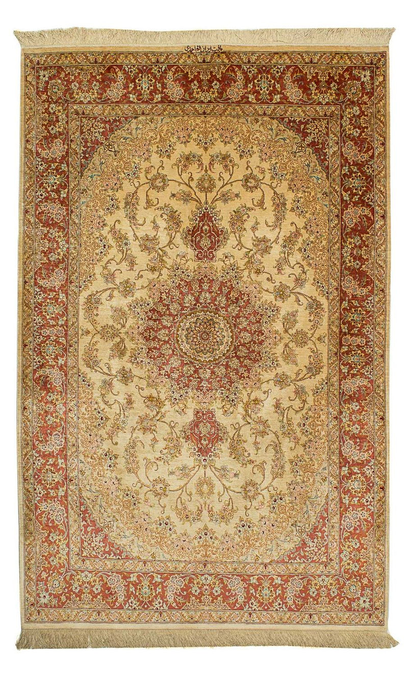 Zijden tapijt - Ghom Silk - Premium - 210 x 130 cm - beige