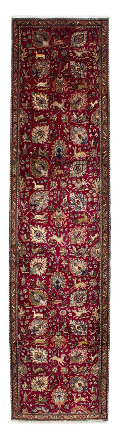 Loper Perzisch tapijt - Tabriz - 385 x 90 cm - donkerrood
