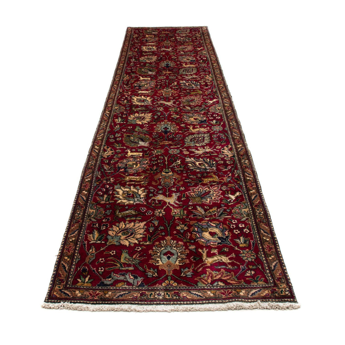Loper Perzisch tapijt - Tabriz - 385 x 90 cm - donkerrood