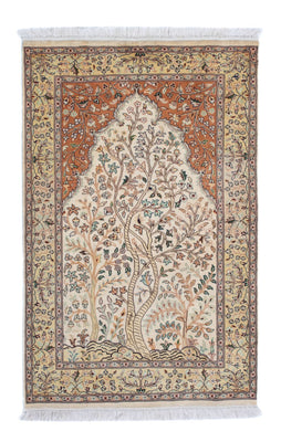 Zijden tapijt - Kashmir Silk - 124 x 76 cm - beige