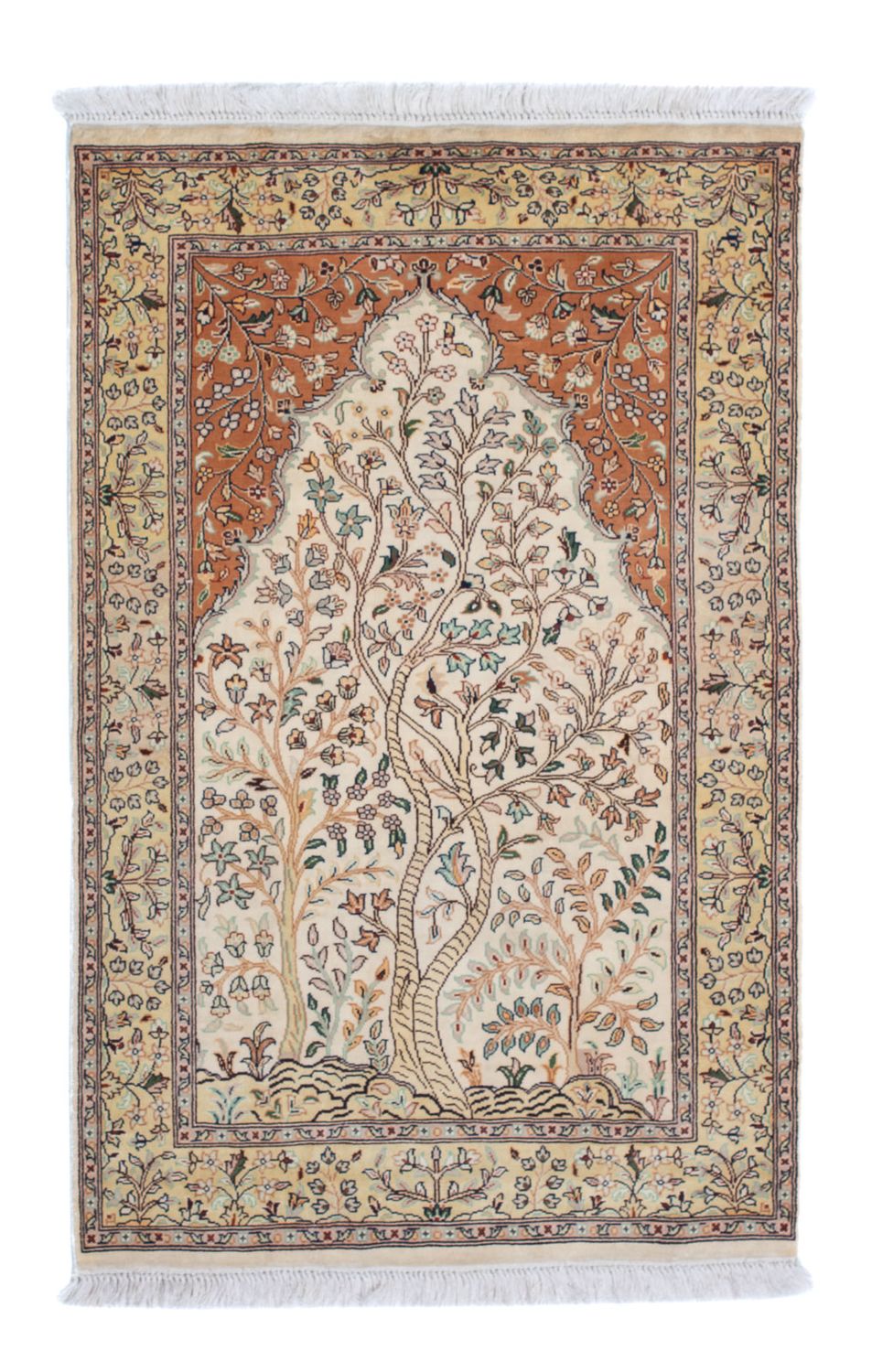 Zijden tapijt - Kashmir Silk - 124 x 76 cm - beige