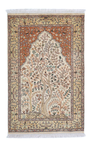 Zijden tapijt - Kashmir Silk - 124 x 76 cm - beige