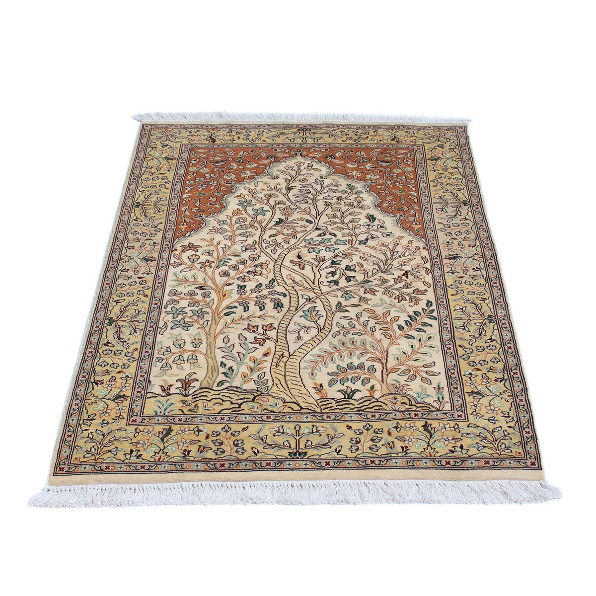 Zijden tapijt - Kashmir Silk - 124 x 76 cm - beige