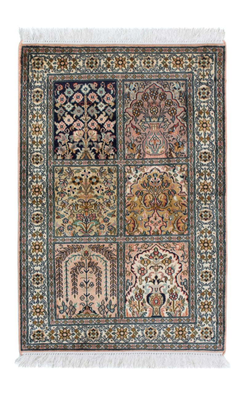 Zijden tapijt - Kashmir Silk - 95 x 64 cm - veelkleurig