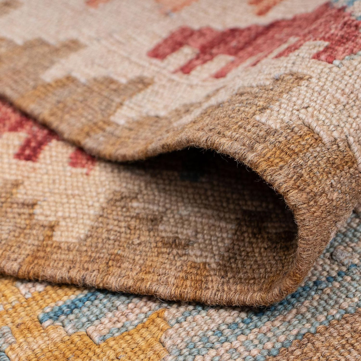 Loper Kelim tapijt - Splash - 390 x 76 cm - licht rood