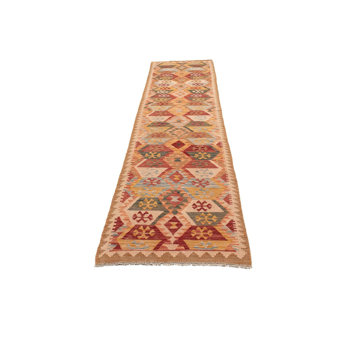 Loper Kelim tapijt - Splash - 390 x 76 cm - licht rood