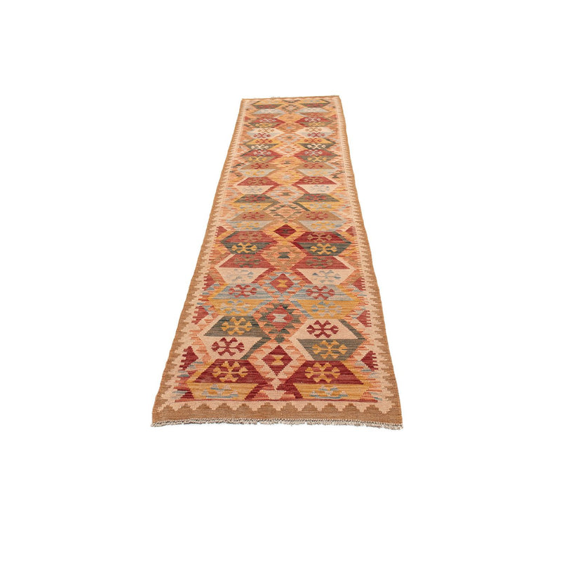 Loper Kelim tapijt - Splash - 390 x 76 cm - licht rood