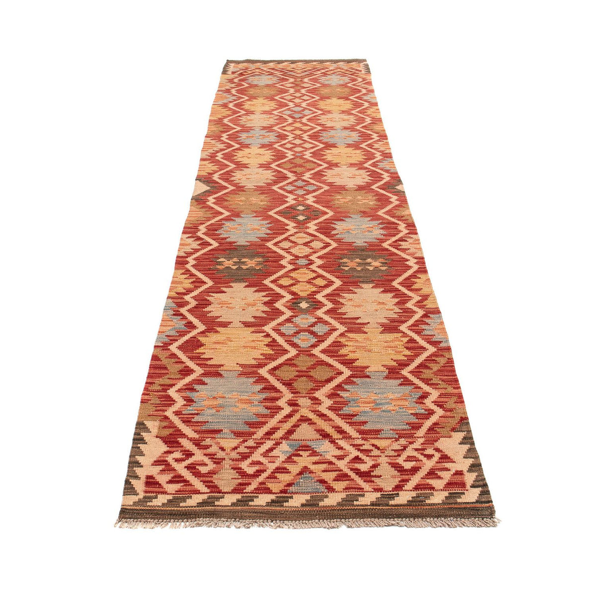 Loper Kelim tapijt - Splash - 384 x 75 cm - rood