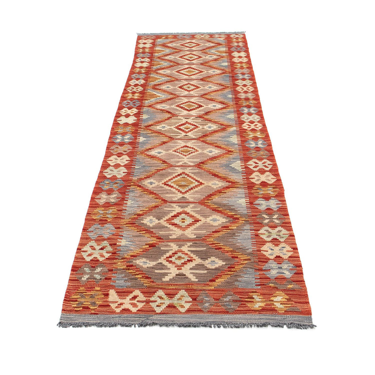 Loper Kelim tapijt - Splash - 298 x 77 cm - rood